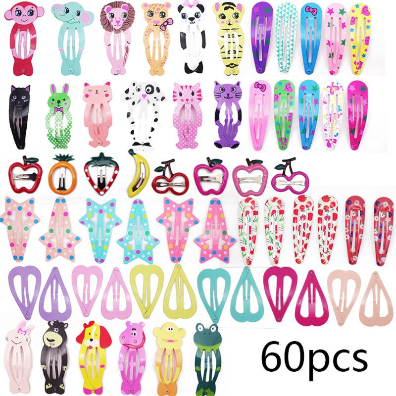 neue 60 60 PCS Nette Snap Haar Clips Nicht-Slip Metall Barrettes Tier Muster Haar Pins Cartoon haarnadeln für Baby Mädchen Kinder