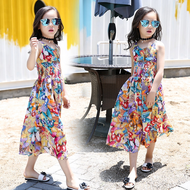 Mooie Meisjes Mouwloze Print Flower Cool Outfits Kinderen Overalls Kinderkleding Flare Overalls Tiener Kleding 3-14Y