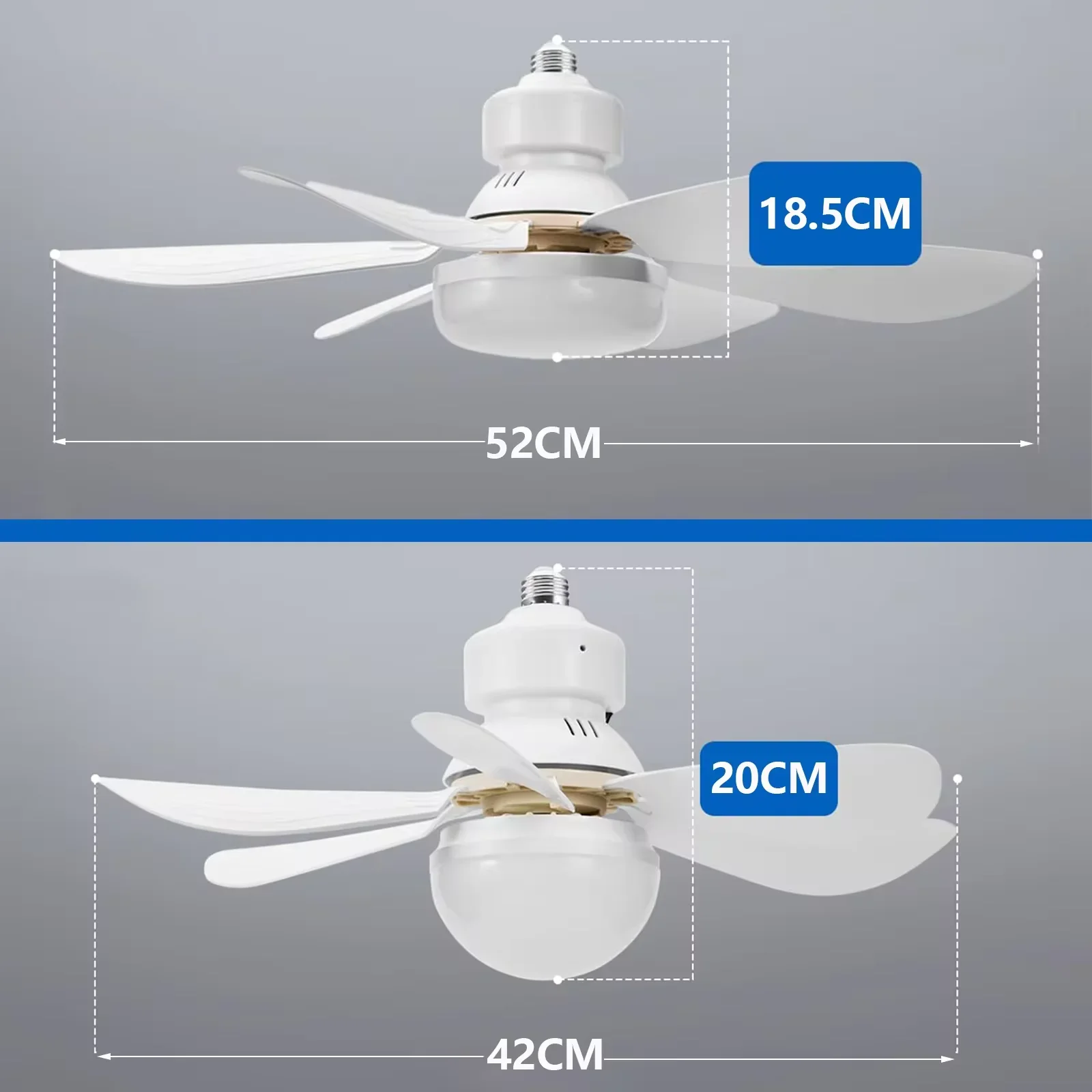 Ventiladores de techo Luz E27 LED 40W con función de atenuación remota Luz de ventilador de techo para dormitorio Garaje Estudio Cocina y uso doméstico
