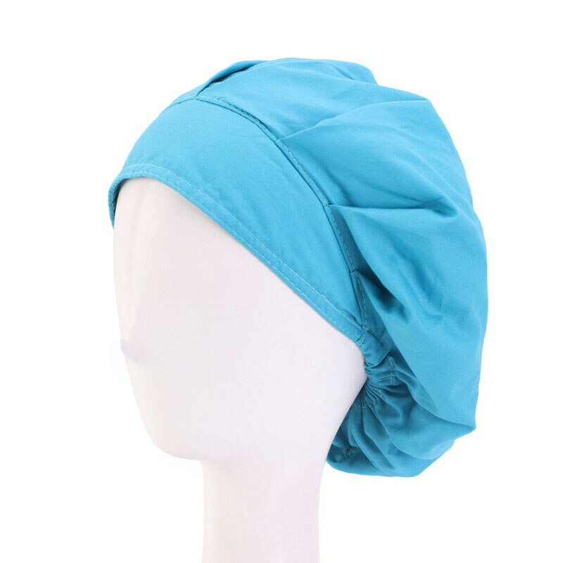 Classic Nurse Cap Work Flamingo Surgical Cap Round Cap Dust Hat Headscarf Dustproof Printing Cotton Solid Color Nurse Cap: lake blue
