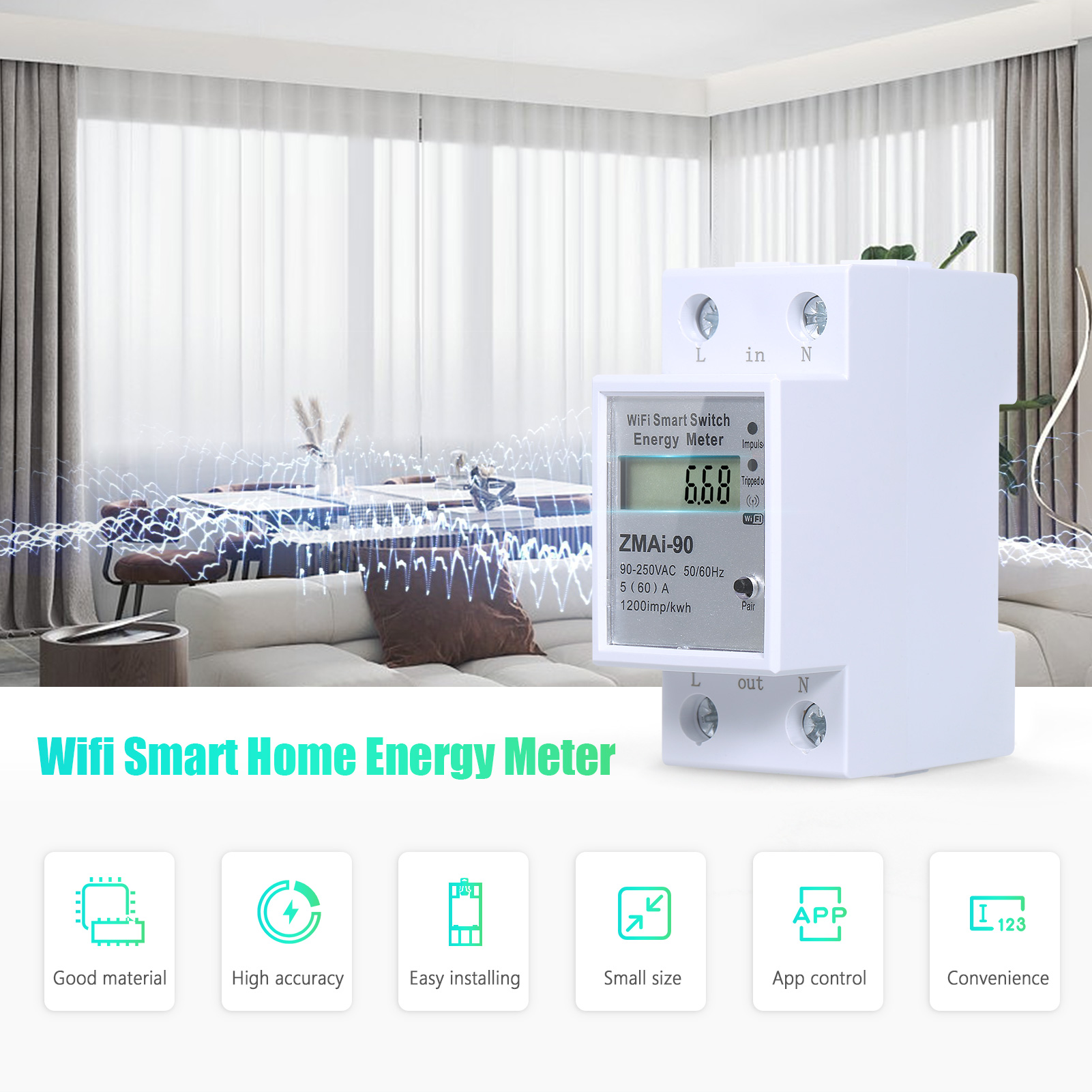 Wifi Smart Home Energy Monitor Real Time Electricity Meter Easy Installation Remote APP Control