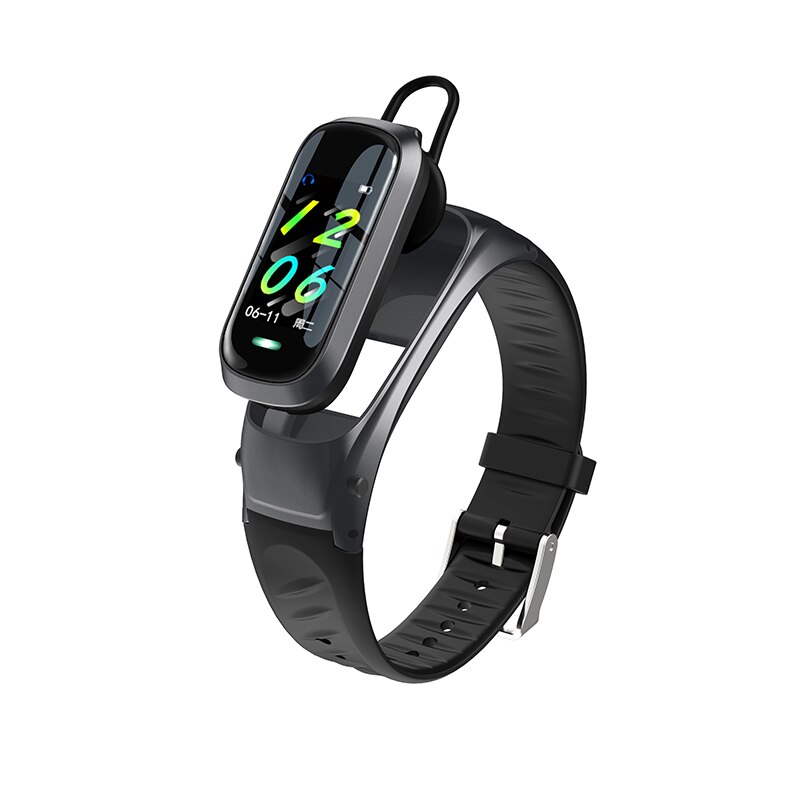 FLUXMOB B9 Bluetooth Headset Smart Bracelet 2 in 1 watch with earbuds Wristband Heart Rate Blood Pressure Sport Earphone and Mic: Black