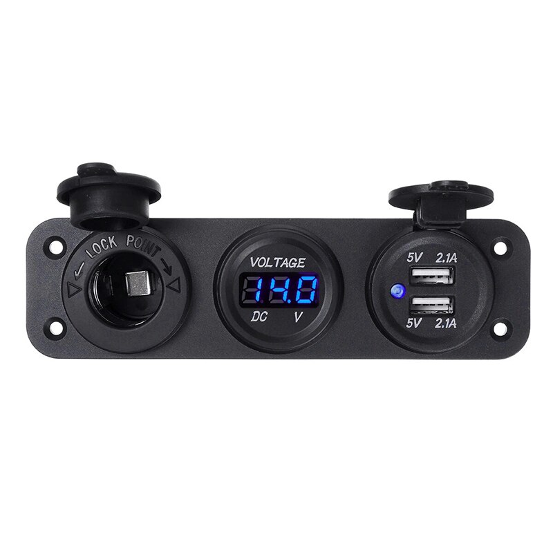 Waterdichte 12 V Mobiele Telefoon Autolader Met Led Digitale Voltmeter Sigarettenaansteker Plug Dual Usb 12 Volt Adapter: Blauw