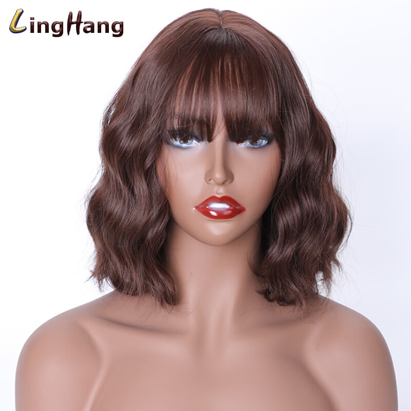 Linghang kortbølgebånd pannelugg parykk 15 farger høytemperatur syntetisk parykk egnet til hvite/svarte kvinner: 8-33