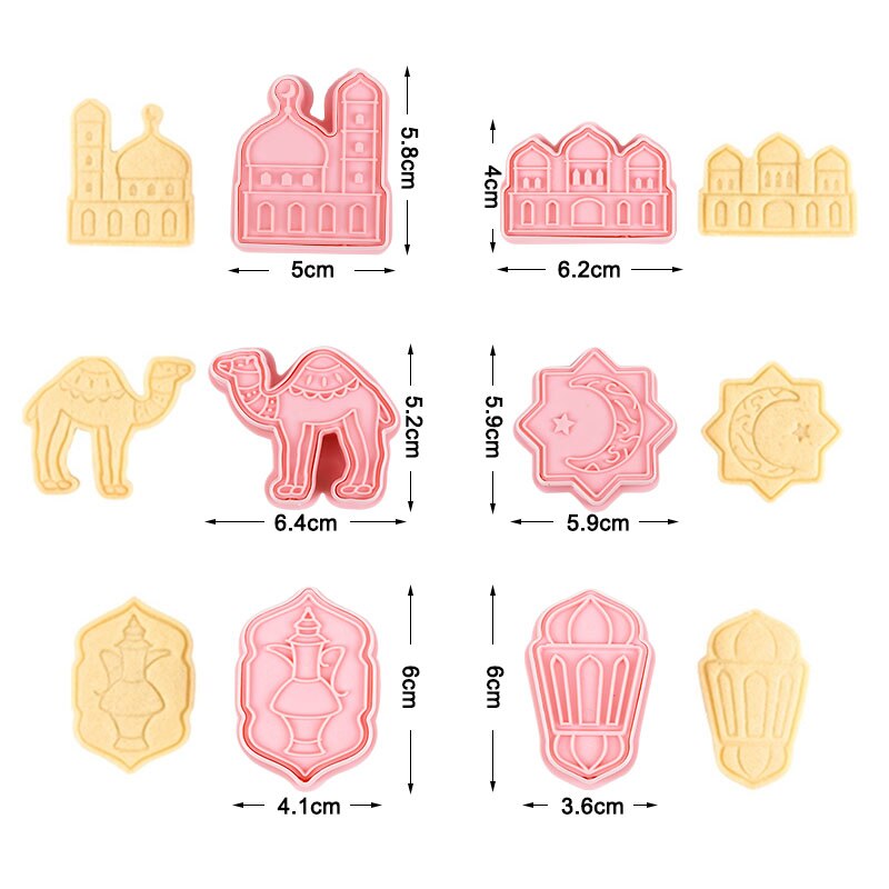 6Pcs Eid Mubarak Cookies Cutter Mould Ramadan Diy Cakevorm Ramadan Kareem Party Muffin Decoratied Stempel Gereedschap
