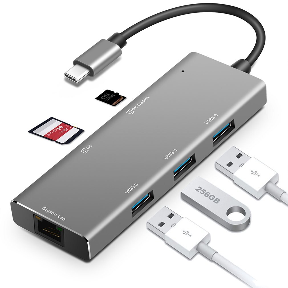 Aluminium Usb C Hub 6-In-1 Usb Type C Hub Adapter Dongle Compatibel Voor Macbook pro 13 "15" Thunderbolt 3, USB-C Data