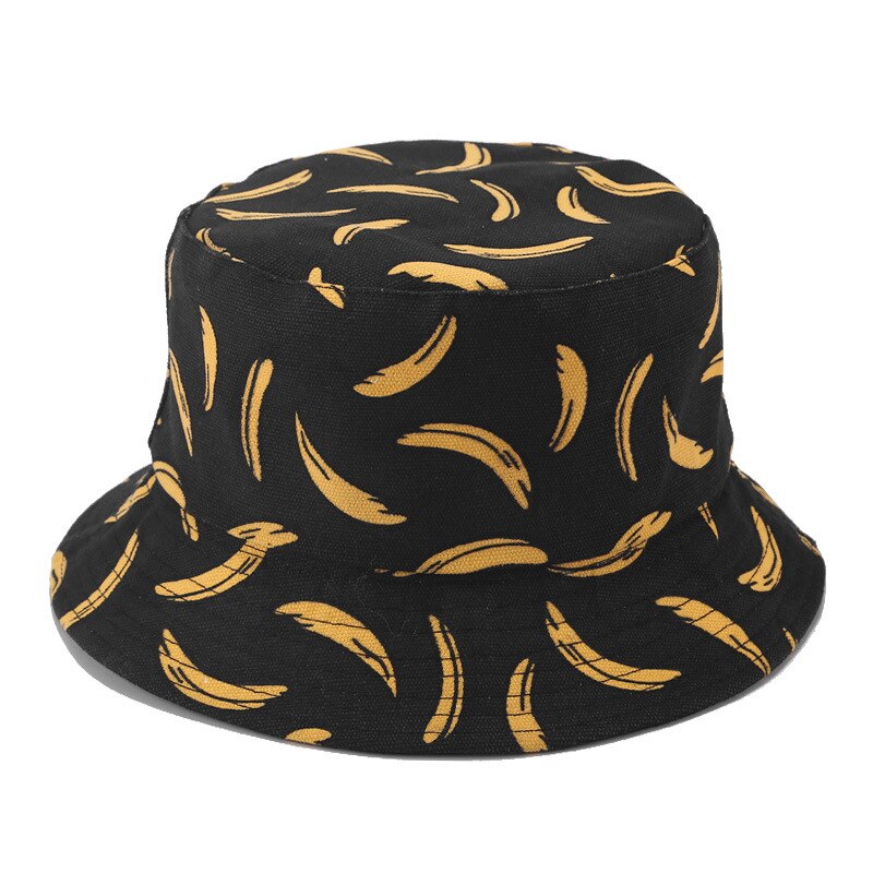 Sombrero de pescador con estampado de plátano para hombre y mujer, gorro de pescador con estampado de plátano de doble cara, Hip Hop, Bob, para viajes al aire libre, Panamá, 2022: black