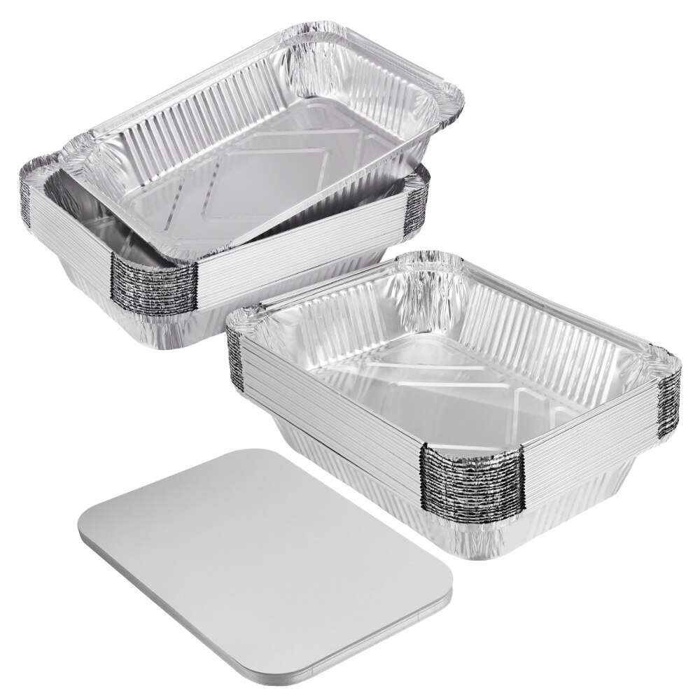 BESTONZON 20pcs Disposable BBQ Drip Pan Tray Aluminum Foil Tin Liners for Grease Catch Pans Replacement Liner Trays with Lid: As Shown