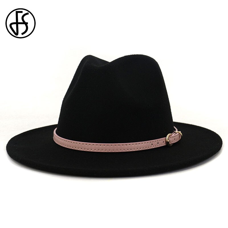 Fs roze vilten hoed winter fedora hoeden dames imitatie wol mix brede rand panama klassieke britse herfst dame jazz pet voor heren