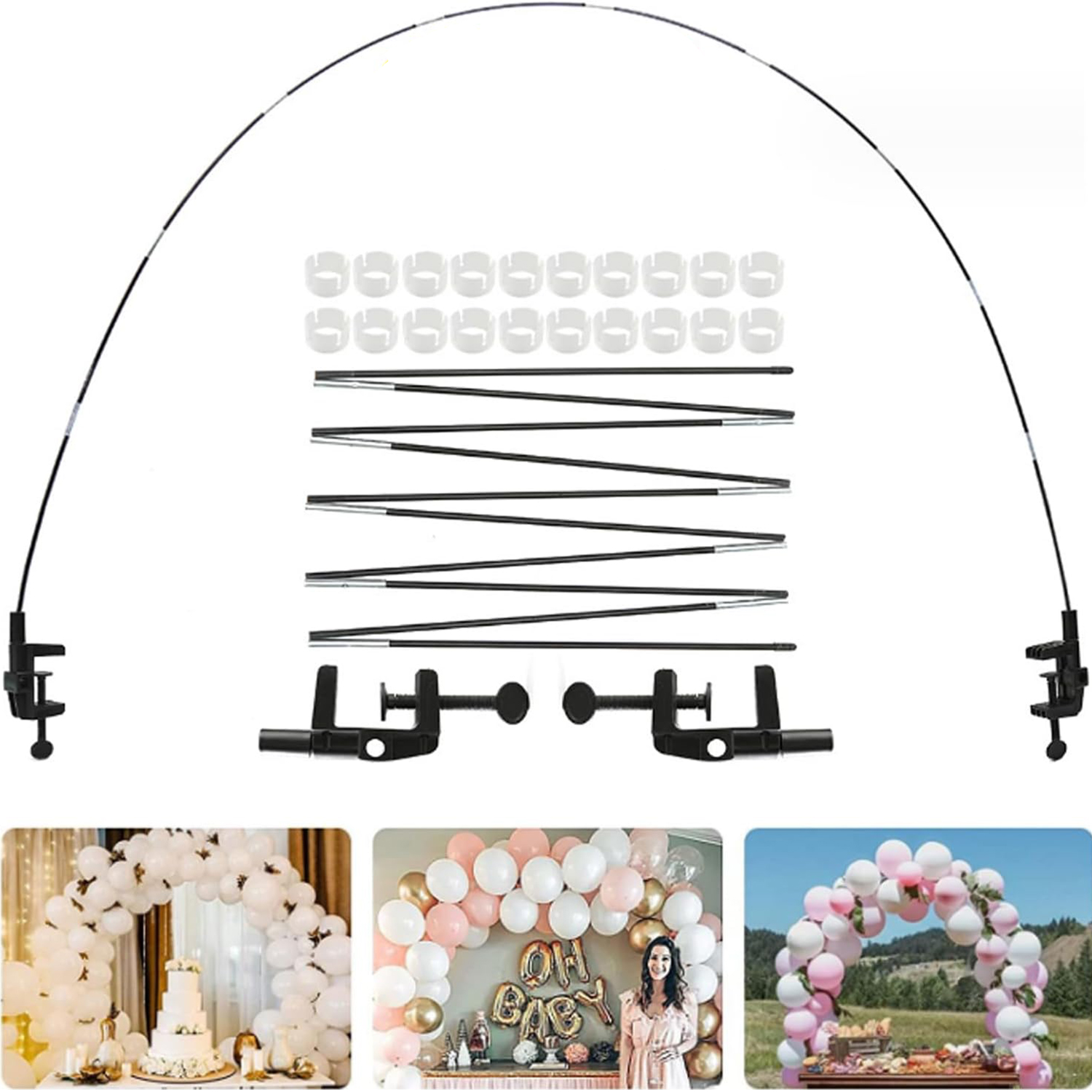 Zwarte ballonboogbeugelset, geschikt voor tafels in verschillende maten, verjaardagsfeestjes, bruiloften, babyborrels