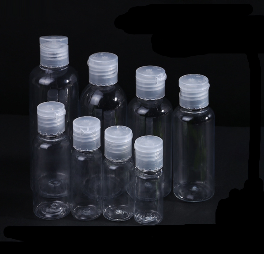 5 uds 30/50/100ML botella transparente de plástico vacía recargable con tapa abatible botellas de viaje portátiles para champú y acondicionador