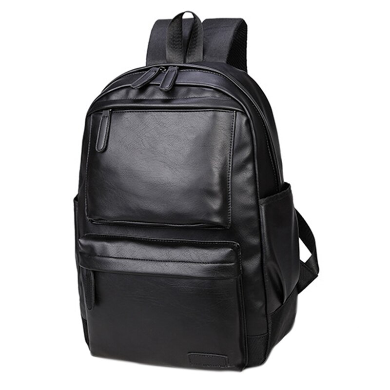 Unisex Business Backpackl Backpacks Travel Bag Black Pu Leather Men's Shoulder Bags Teenage Backpack Men Casual Bag: Black