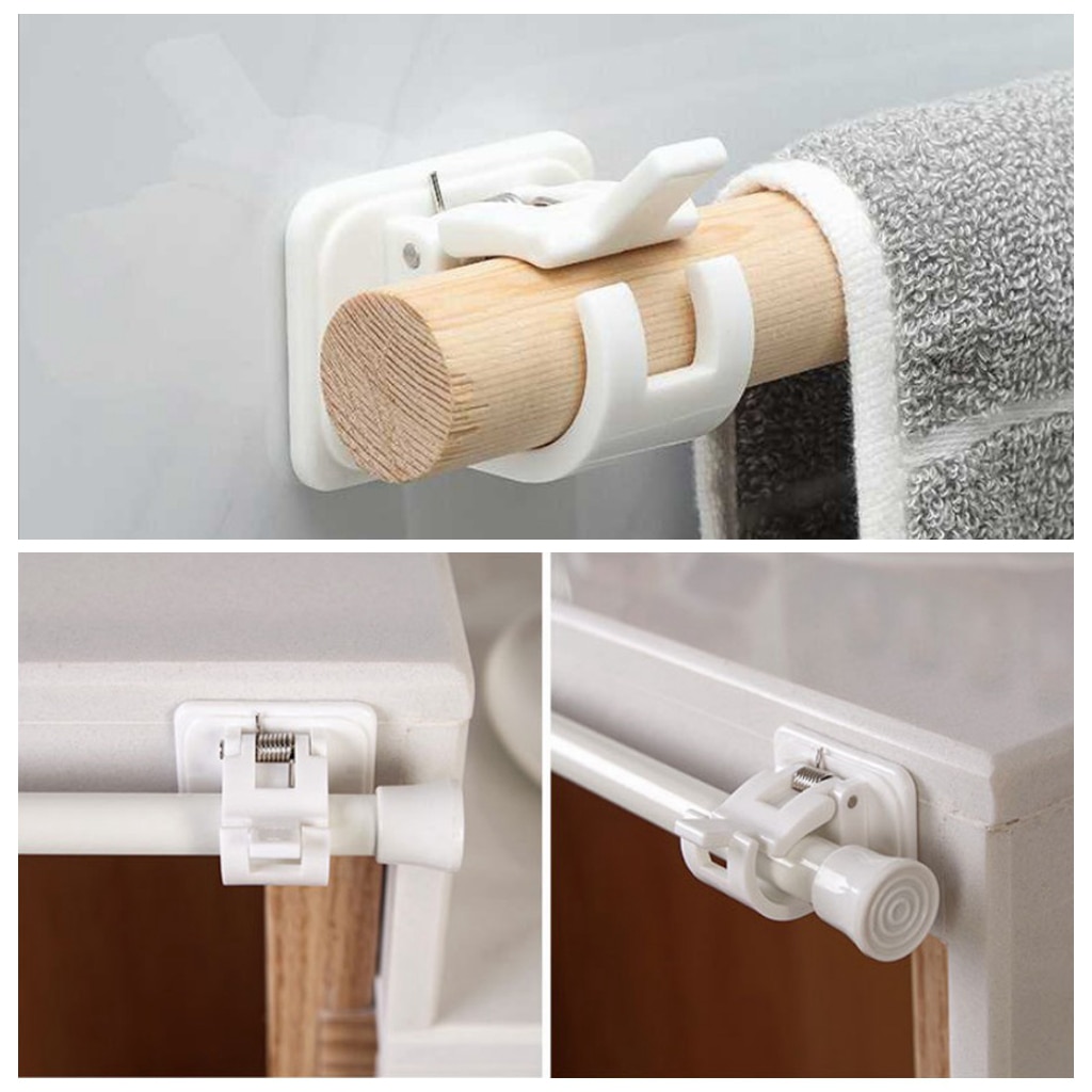 2pc Curtain Rod Brackets No Drill Adjustable Curtain Rod Holder for Kitchen