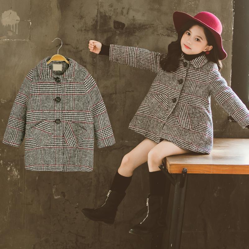 Abrigo largo con peludo para niños y niñas, chaqueta cálida con patrón de cuadrícula, de otoño e invierno, de 4 a 12 años: L2 / 8 años