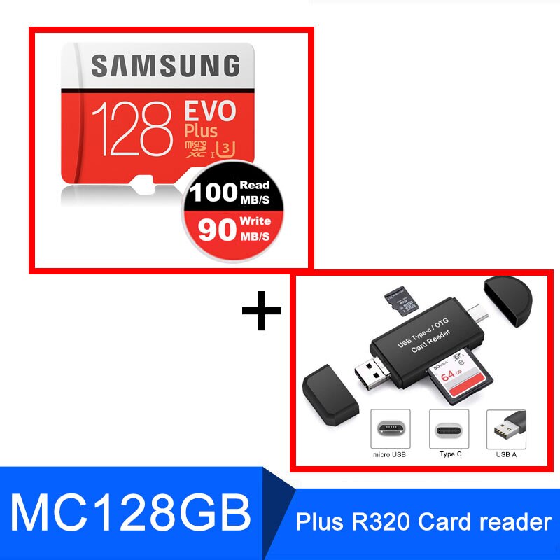 SAMSUNG Micro SD 128gb 64gb tarjeta de memoria de 32gb 256GB Class10 Microsd SDHC/SDXC TF C10 con lector de tarjetas OTG Header tarjeta SD de 512gb: MC128G Plus R320