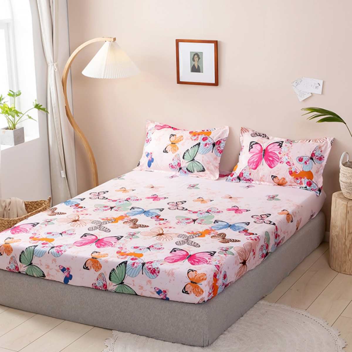 Product 1pcs 100% polyester printing fitted sheet with four corners and elastic band sheets WITH pillowcases