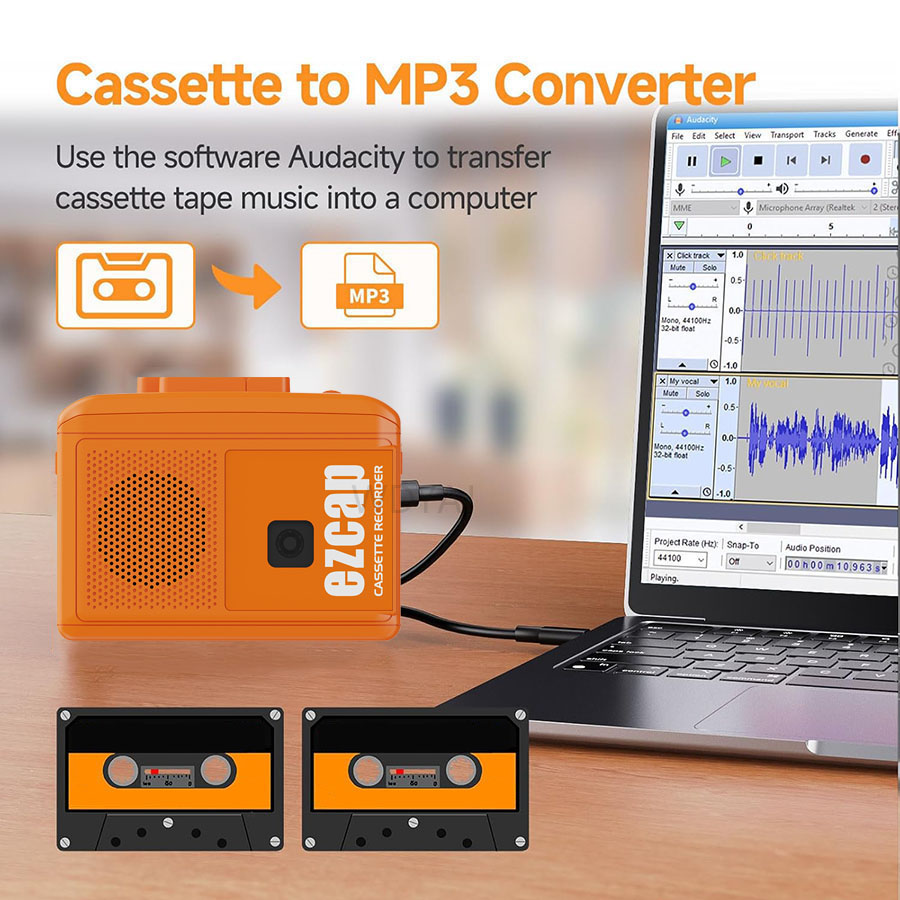 Portable Cassette Recorder USB Cassette Tape Player Cassette to MP3 Converter Cassette Recorder Built-in Microphone & Speaker