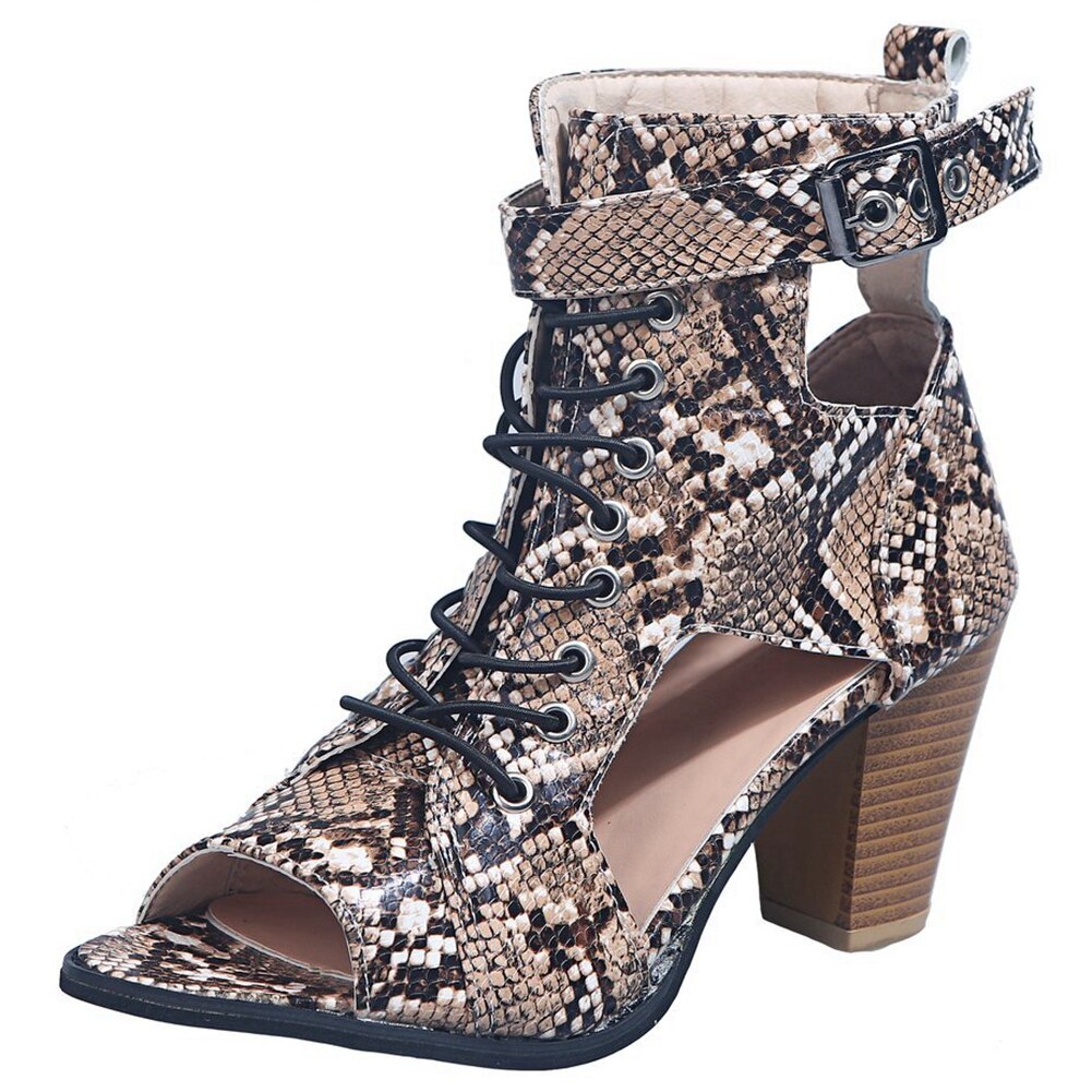 Karinluna Mode Gladiator Sandalen Vrouw Schoenen Peep Toe Hoge Hakken Gesp Snake Print Schoenen Dame