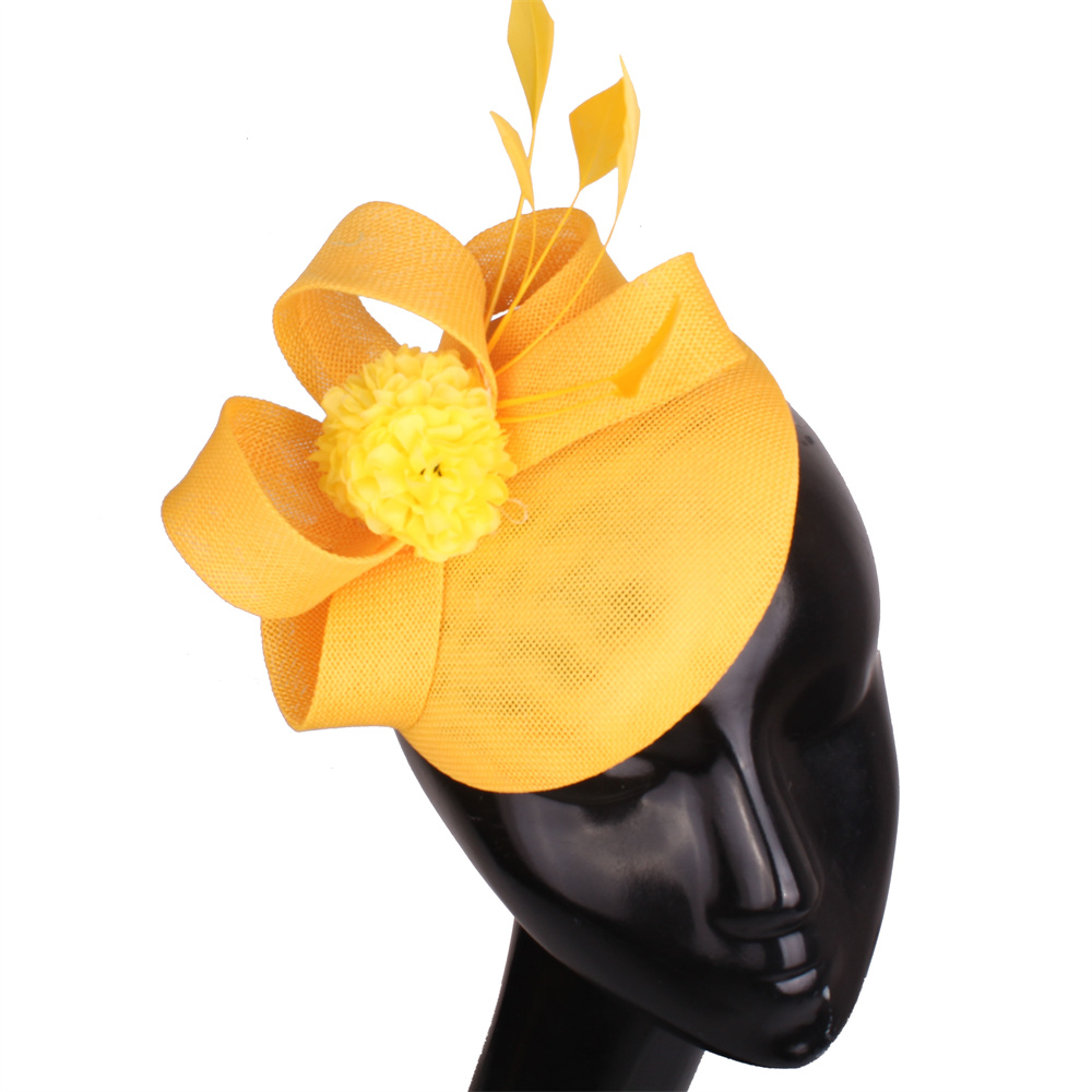 Elegante Damesmode Haar Bruiloft Fascinator Hoed Hoofdband Chique Hoofddeksels Met Hoofdband Fancy Mesh Formele Chapeau Cap: YELLOW