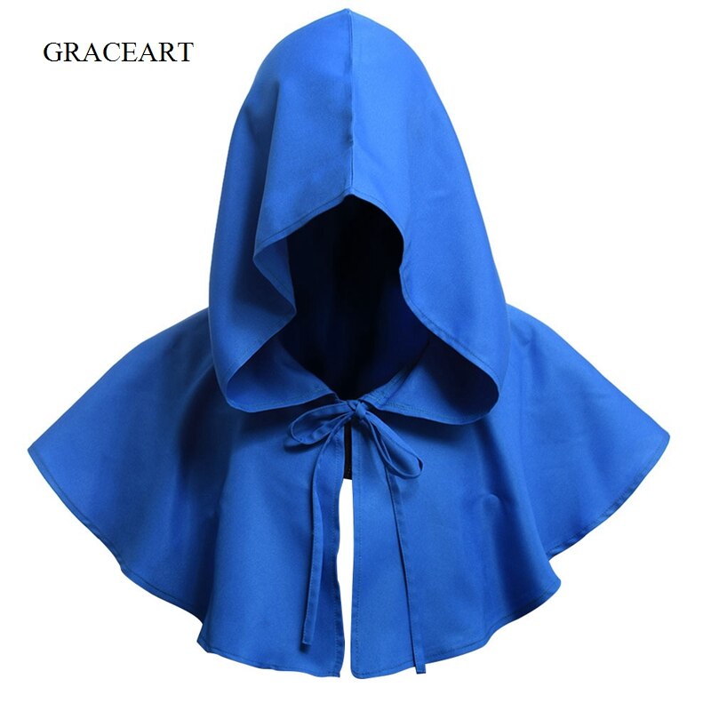 Capa con capucha para la edad media Cosplay Death Hat Halloween carnaval Medieval renacentista cura: Azul
