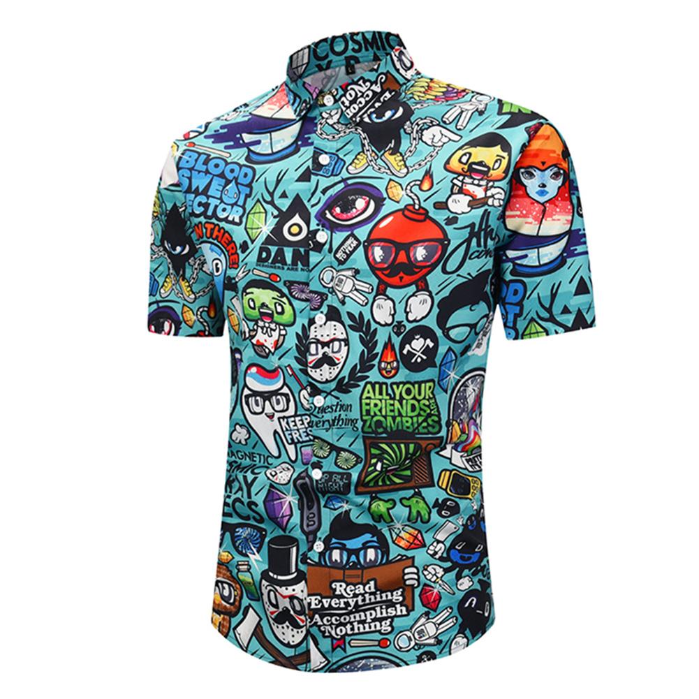 Camiseta de talla grande 2XL de verano con estampado de dibujos animados en 3D para hombre, camiseta de manga corta con cuello vuelto, blusa Hawaiana para vacaciones en la playa