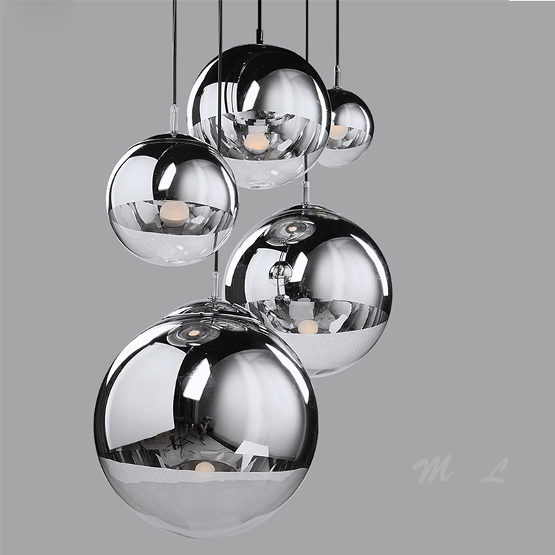 Moderne Ruimte Bal Glas Hanglampen Zilveren Spiegel Opknoping Lamp Globe Led Lamp Thuis Suspension Keuken Woonkamer Armatuur