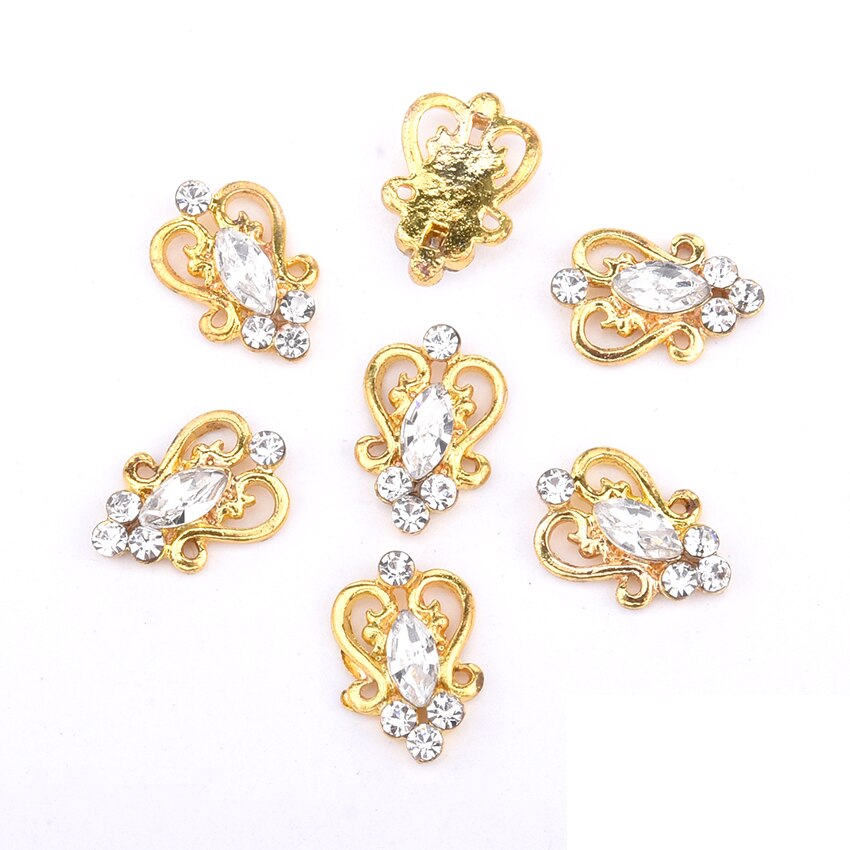 10 pcs alloy gold nagel decoratie charmes glitters rhinestones gems terug gebogen 3d nail art juwelen levert y995