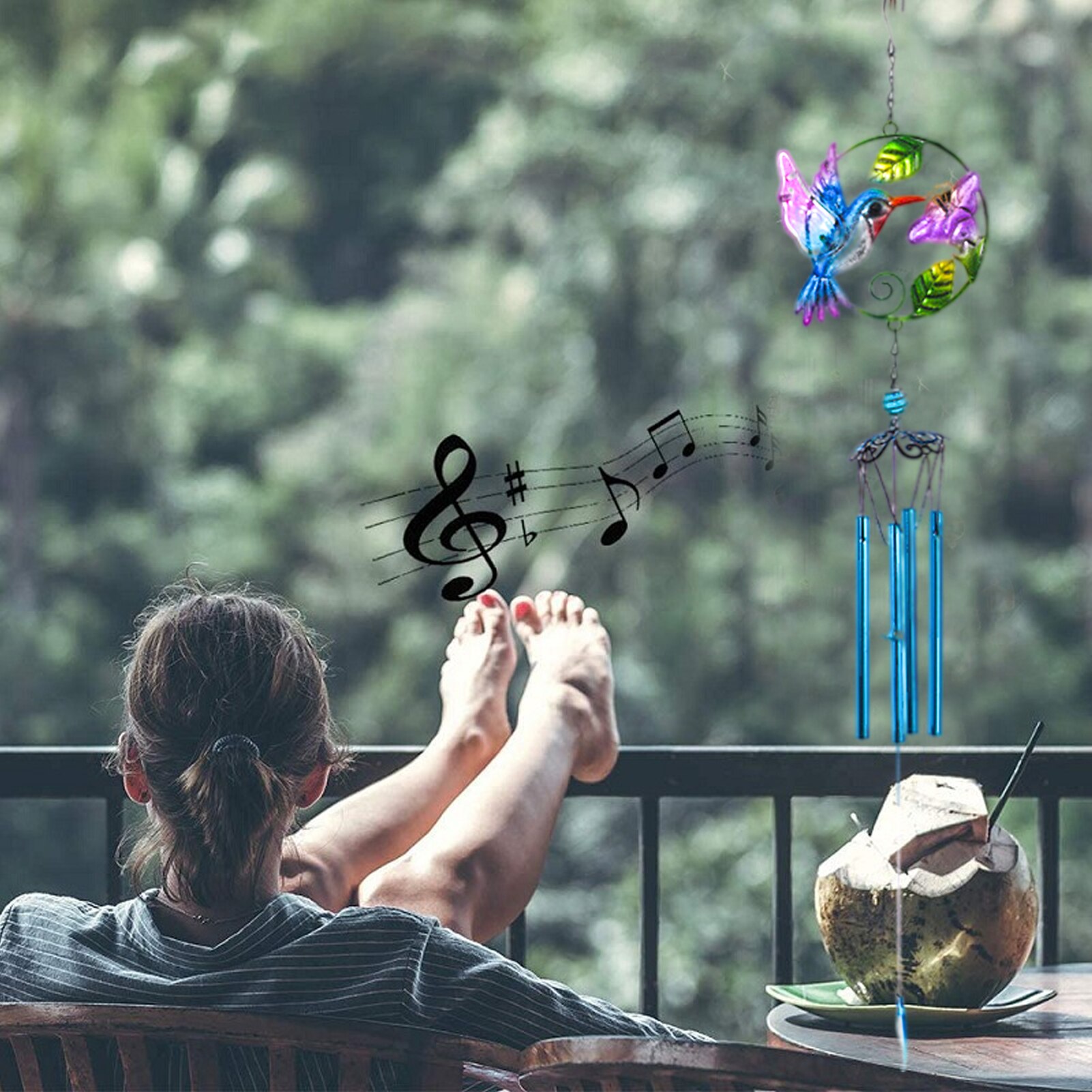 Iron wind chimes, kingfisher glass wind chimes, painted crafts, outdoor garden decoration pendants, .