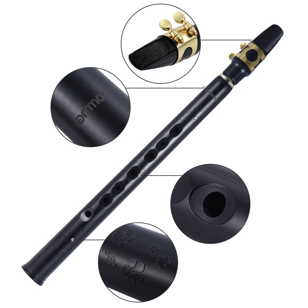 Ammoon mini pocket bb saxofon sax abs med alt mundstykker 2 stk siv bærepose træblæser instrument