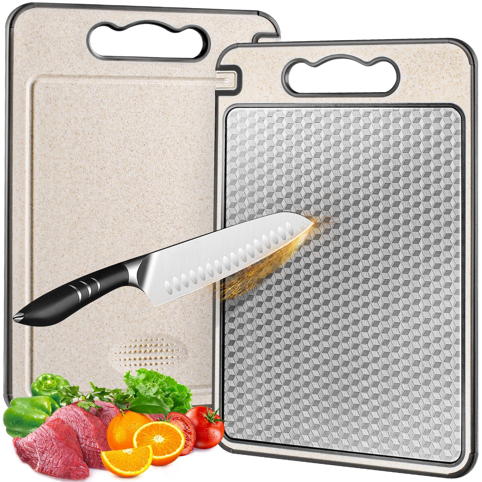 Titanium Cutting Board Double Sided for Kitchen, Stainless Steel Cutting Board, Stainless Steel Food Grade Cutting Board: WHITE