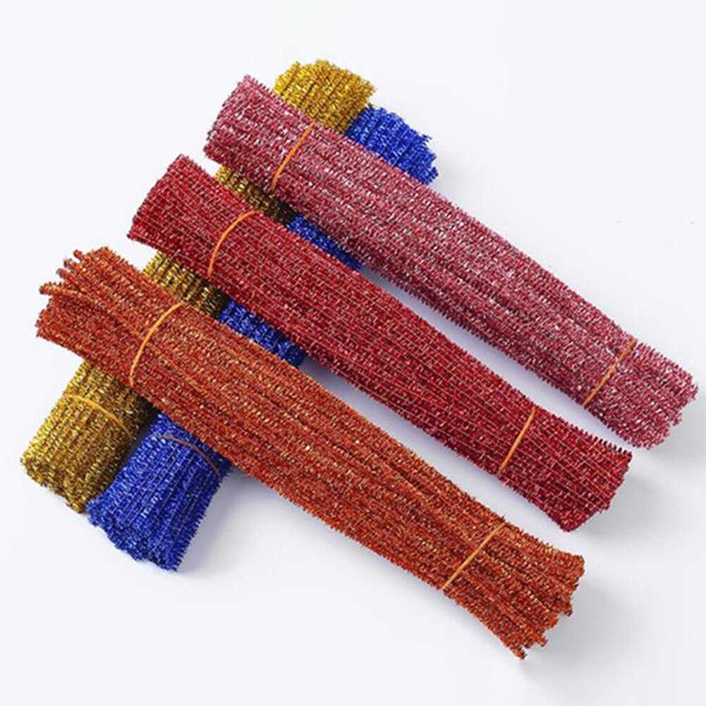 100pcs 30cm 12'' Pipe Cleaners Sparkle Christmas Chenille Craft Stems Plush Wired Sticks Xmas DIY Supplies Gold Silver Red Green