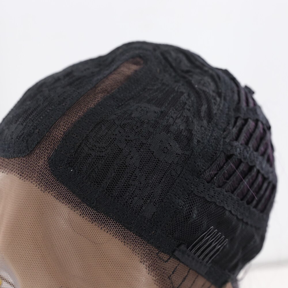 SOKU peluca con malla frontal sintética recta para mujeres, Color negro, marrón, granate, peluca de pelo de encaje, fibra resistente al calor con pelo de bebé