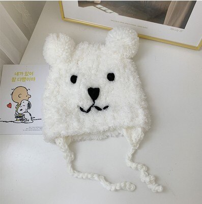 Mooie beer baby muts winter warme oorbescherming cartoon kindermuts dubbele pompon kindermeisje jongen muts