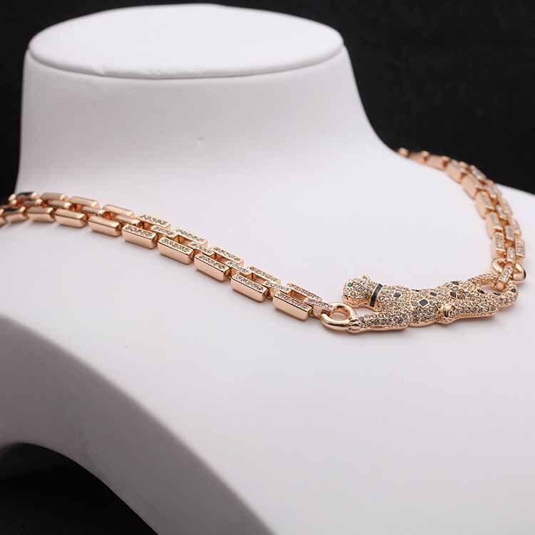 Leopard Halskette Strass Kopf Leopard Halsketten Anhänger Jahrgang retro halskette Frauen Schmuck