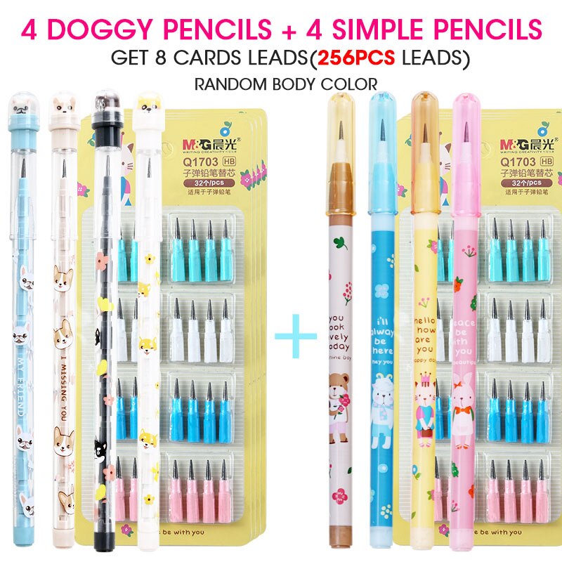 M&amp;g flerpunktsblyanter ikke-slibende automekanisk blyant push-a-point stærk blyantledning til skoleartikler ielts brug: 8 blyanter 256 bly