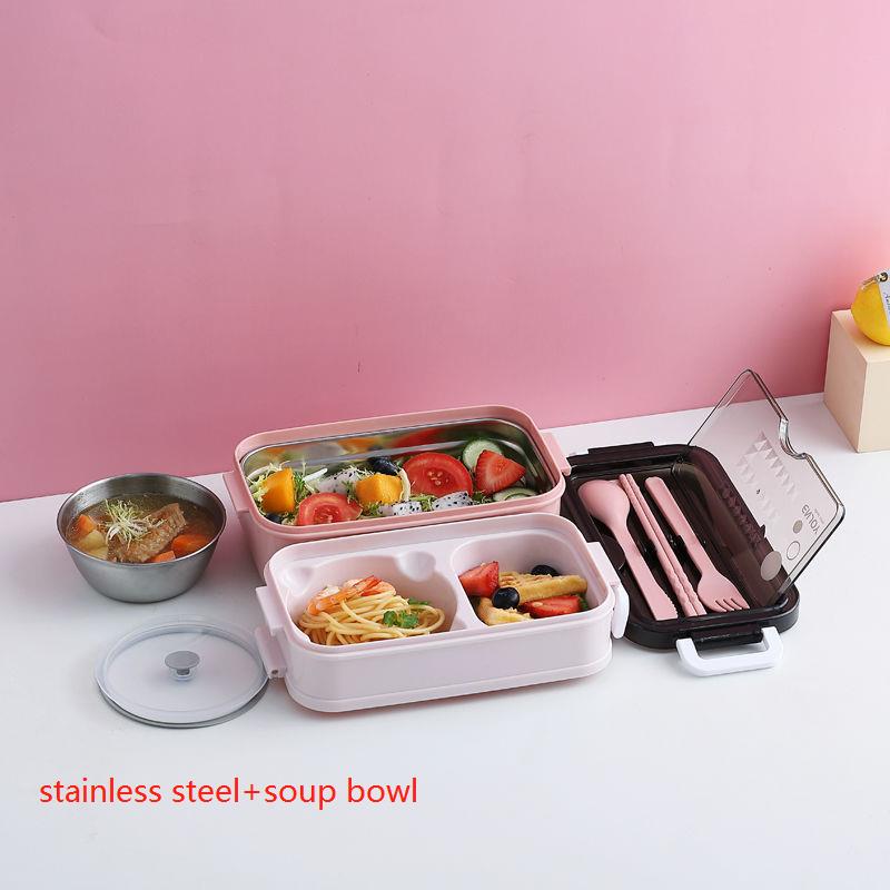 Lunch Box Bento Box Voor School Kids Kantoormedewerker 2 Lagen Microwae Verwarming Lunch Container Voedsel Opbergdoos: set1-pink