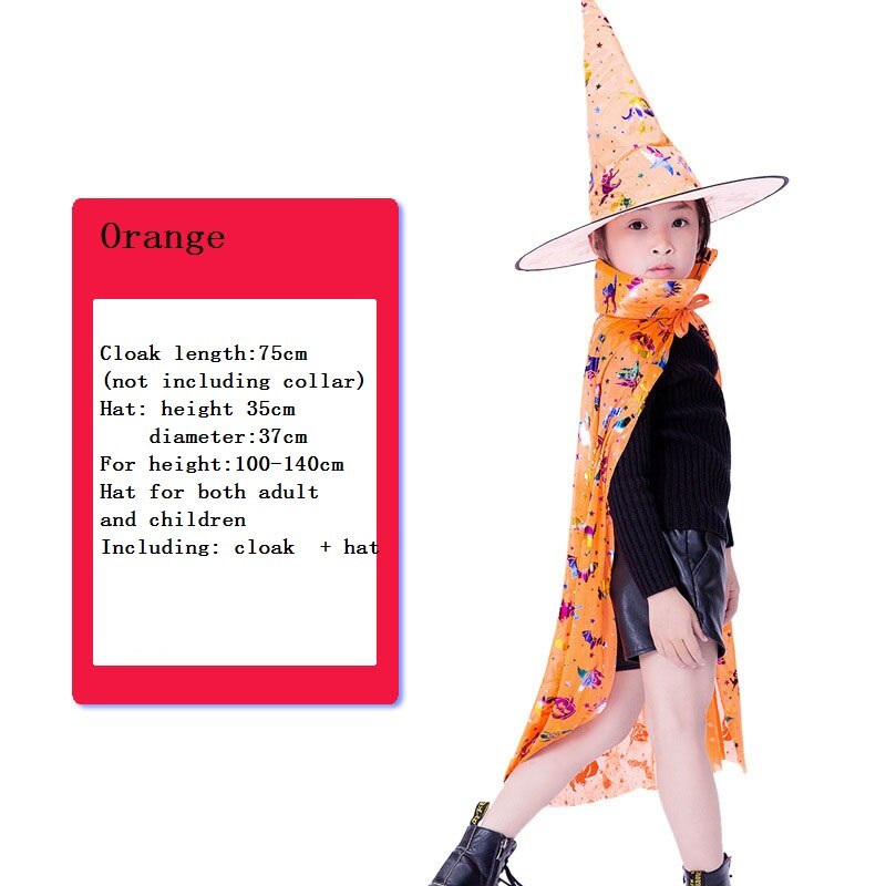 Kostium na bal maskowy czarodziej peleryna czarownicy peleryna szata z kapeluszem na pokaz gry Halloweens magiczne różdżki dla dzieci dzieci: orange
