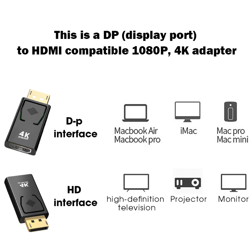 Displayport till hdmi-kompatibel adapter dp hane till hona hdmi 1 enkelriktad video- och ljudomvandlare  hd 4k 1080p för pc tv bärbara datorer