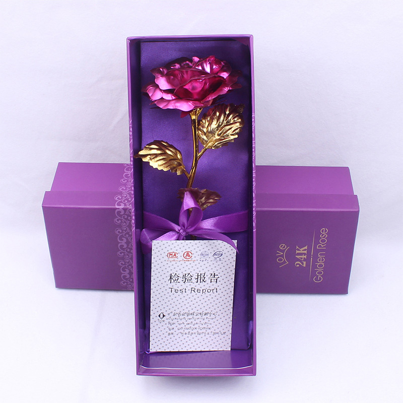 Rose Emulated Flower 24K Gold Foil Rose Valentine's Day Single Gold-plated Rose Bouquet Box Gold Foil Flower: 03