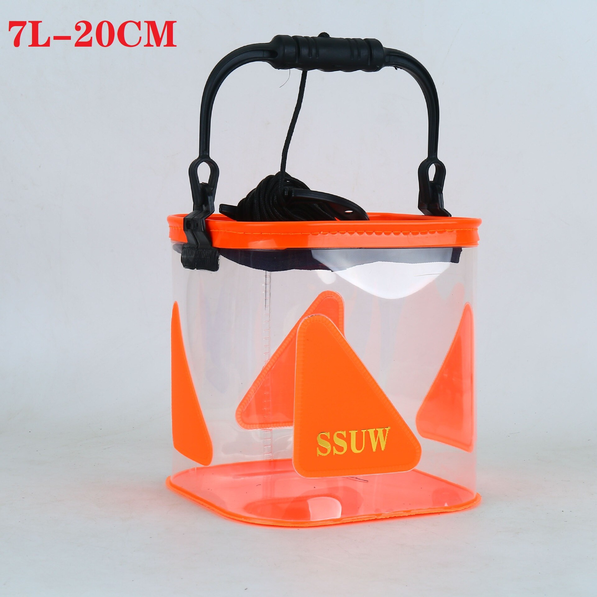 Transparent Fishing Bucket Foldable Fish Bucket Multi-Functional EVA Fishing Bag for Outdoor Live Fish Lures Bucket tackle bag: 7L Orange