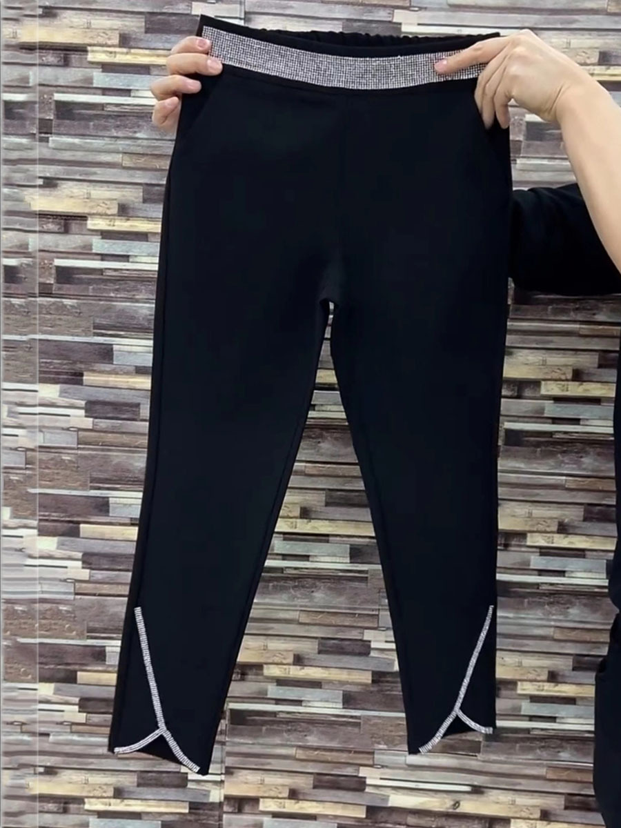 Diamant alle-kamp svarte rette bukser til kvinner sommer tynne draperte lommer løse høy midje splittede vide benbukser