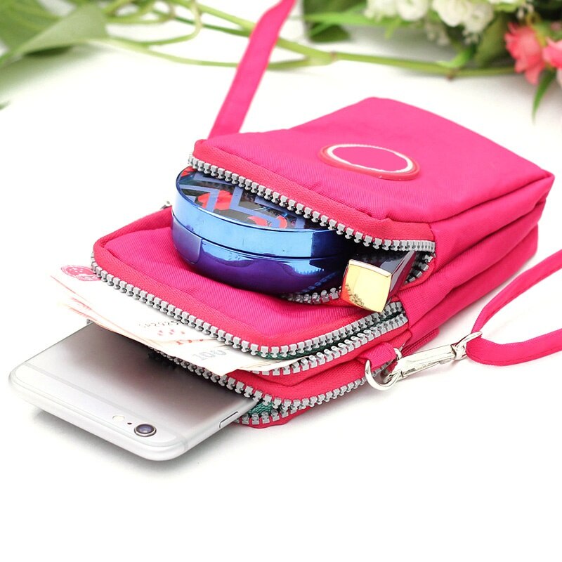 Wallet Outdoor Sports 3 Layers Storage Zipper Waterproof Nylon Crossbody Wrist Shoulder Bag Cell Phone Pouch Bags For Women