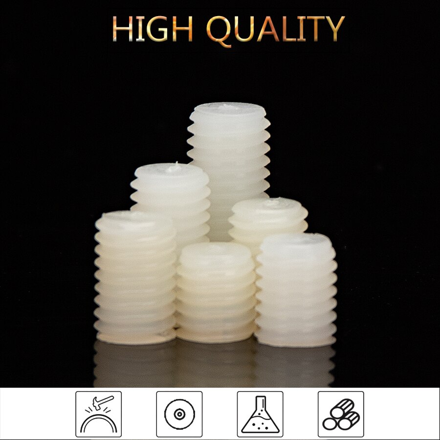 M10 m12 weiße, geschlitzte Nylon-gewindestifte mit kunststoffgewinde und flachem kopf, metrische, kopflose schlitzschrauben, madenschraubenlänge 15mm-50mm