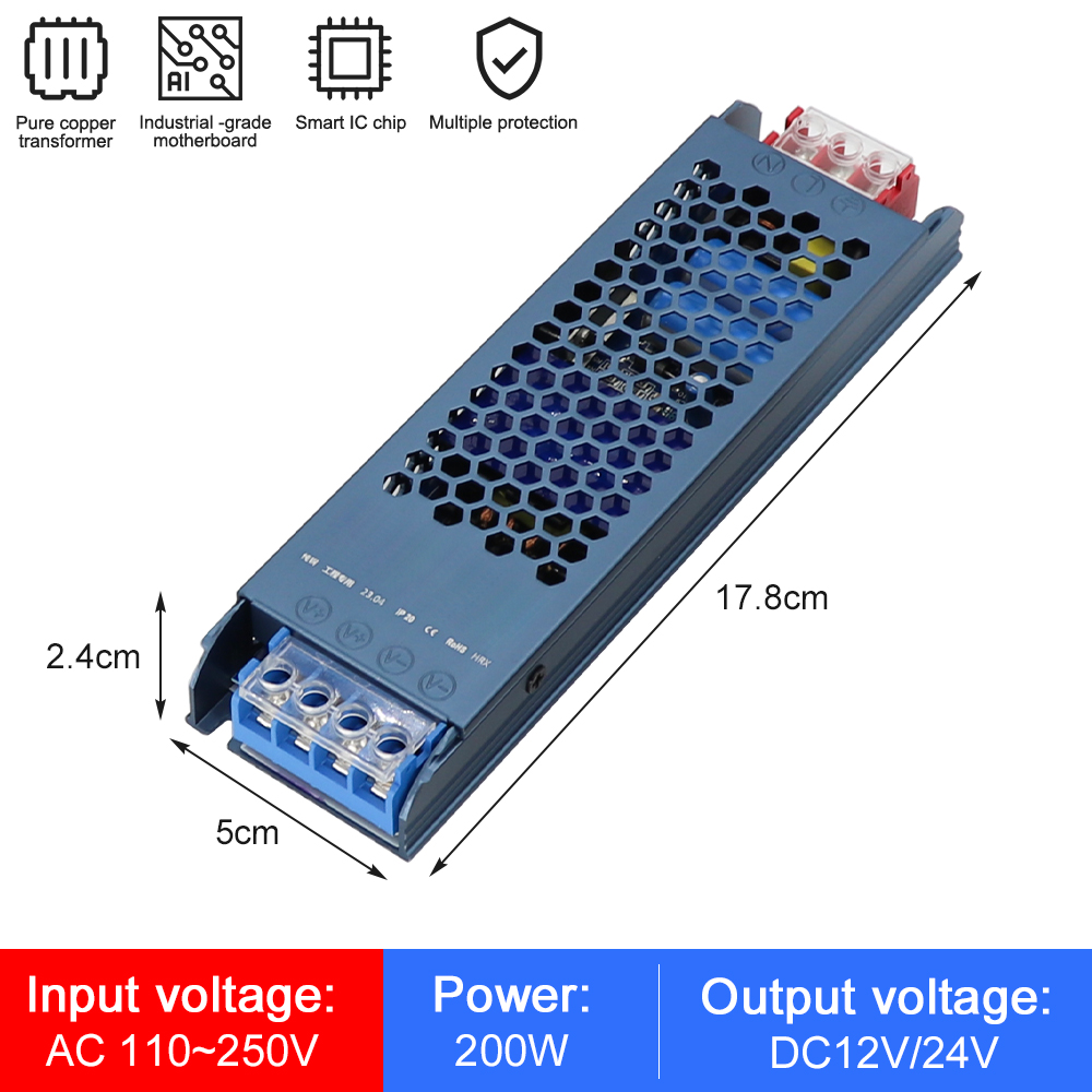 12V 24V LED-Strom versorgung Wechselstrom-Gleichstrom-Transformator 60W 200W 300W 400W W Super-dünn-Wandler für LED-Streifen-Glühbirnen-LED-Treiber: Gold / 12V