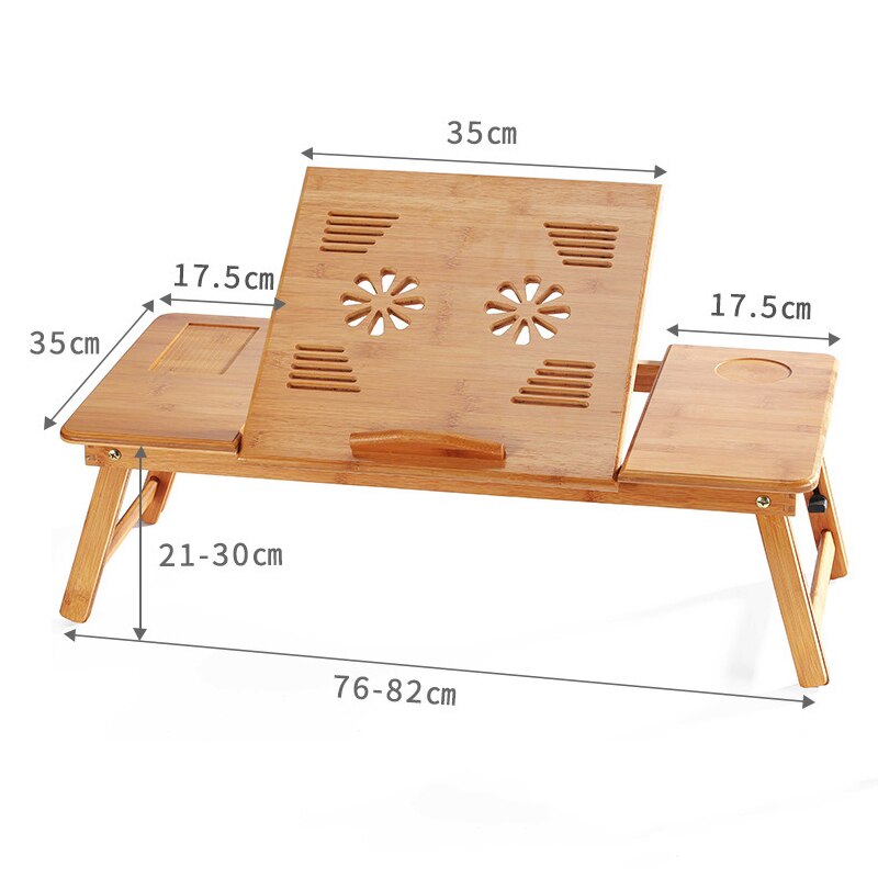 Verstelbare Bamboe Laptop Bureau Slaapzaal Laptop Stand Met Fan Vouwen Bed Laptop Bureau Boek Lezen Kantoor Notebook Stand Desk