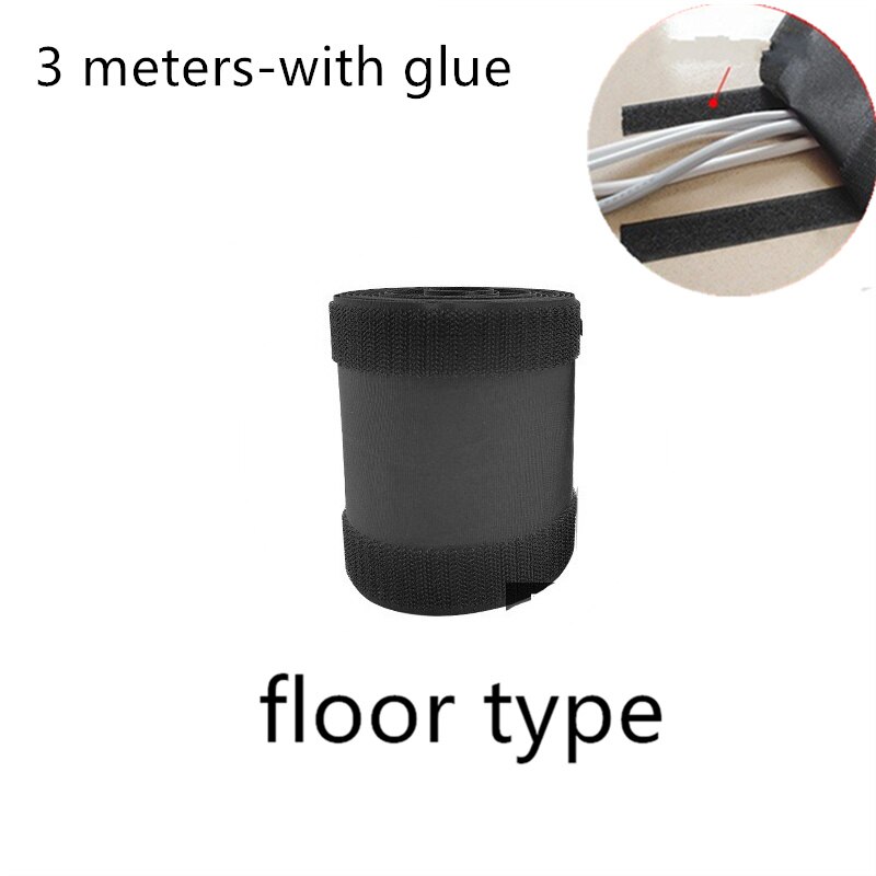 1/3 Meter Soft Adjustable Cable Cover Hook And Loop Management Sleeve Office Home Floor Carpet Wire Organizer Supplies: 3m-floor type-black