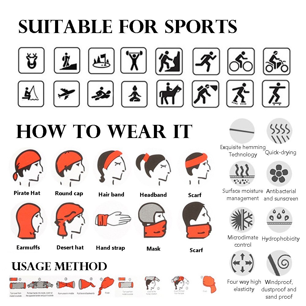 Sport Facial Masks Men Bandana Cycling Equipment Neck Gaiter Handkerchief Face Hiking Mask Bandanas Headband Ski Balaclava Scarf