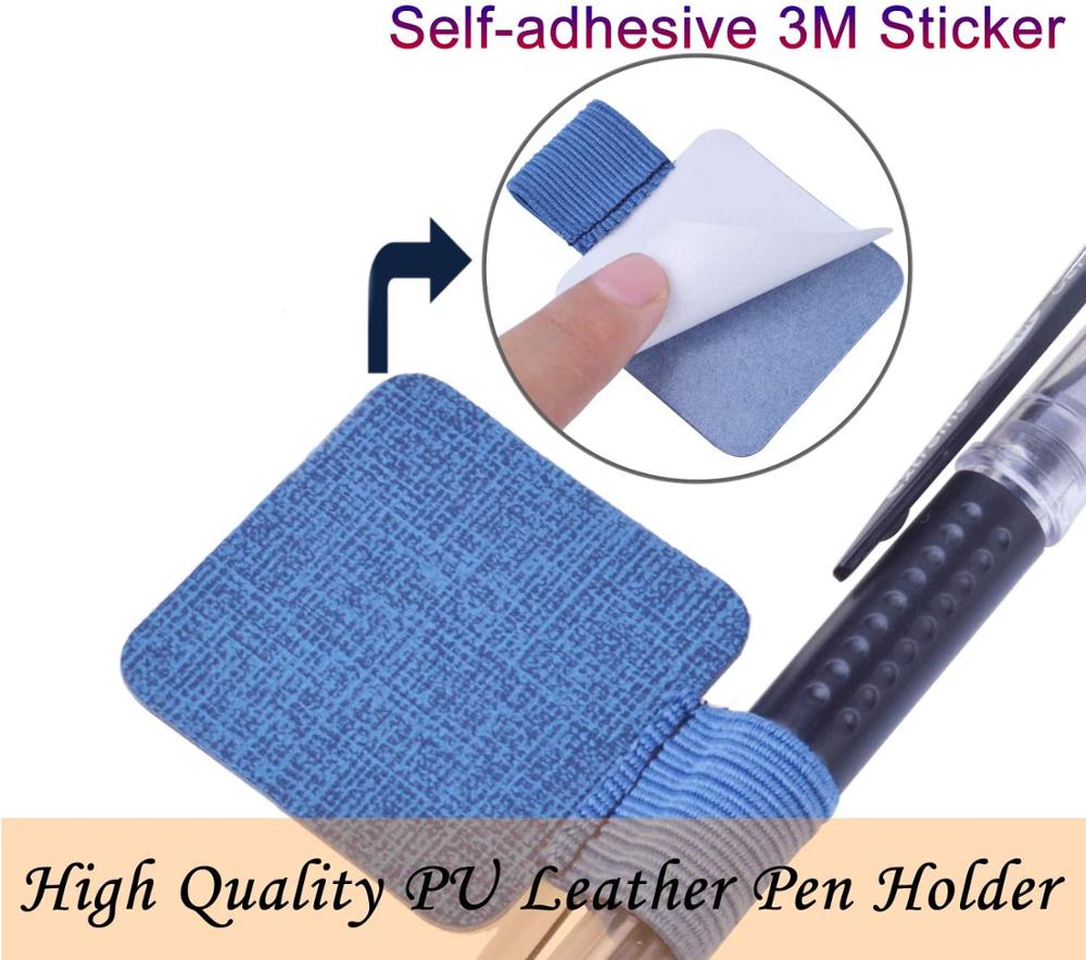 Self-adhesive Leather Pen Holder with Elastic Loop for Notebooks, Journals,Calendars and Planners(8 Colors)
