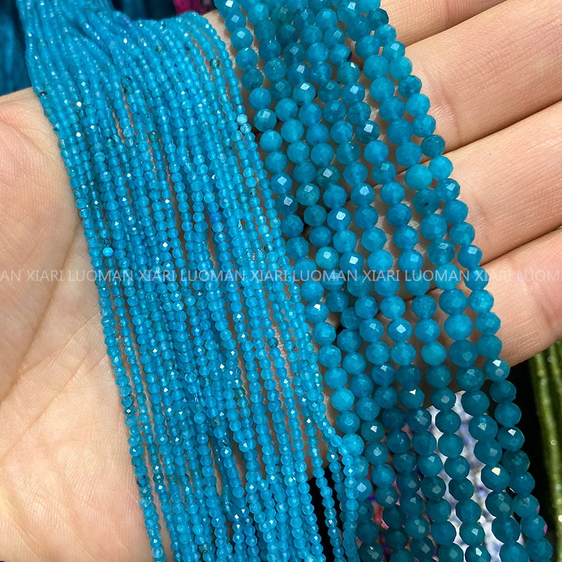 Cuentas de piedra Natural facetadas, Calcedonia roja rubí, cuentas espaciadoras sueltas redondas para fabricación de joyería, collar de pulsera DIY de 2MM, 3MM y 4MM: Azul / 4 mm