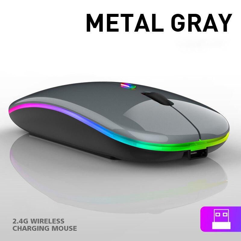 RGB Silent Wireless Mouse Dual Mode Bluetooth 5.0 + 2.4G Rechargable 1600DPI Ergonomic Computer Gaming Mouse For PC Laptop: Green